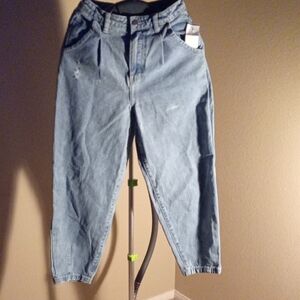 Fashion Nova Vintage Light Blue Wash Highrise DIstressed Jeans No Stretch Sz XS